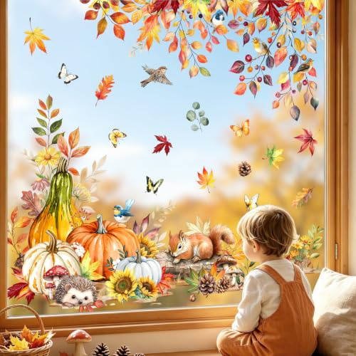 Tanlaby Vinilos Ventanas Otoño Hojas Arce Calabaza Pegatinas Ventana