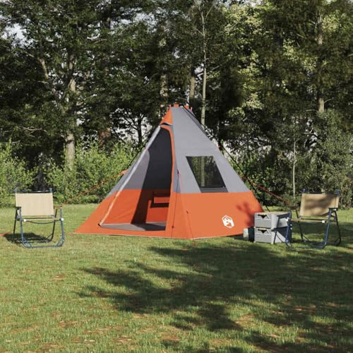 Ziaphsol Familien Tipi Zelt mit Dach in Grau und Orange, TAFT, 383 x 338 x 217 cm, für 6 Personen, E Port, belüftet, wasserdicht, Camping und Outdoor, mit Tragetasche und Heringe