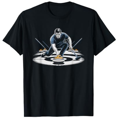 Joueur De Curling Pierre Balai Minimaliste Illustration T-Shirt