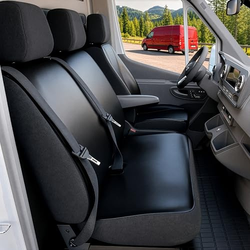 Walser Transporter Sitzbezüge Auto für Citroen Jumper II/Peugeot Boxer, 1 Einzelsitz (Aussparung Armlehne rechts) & Doppelbank, Sitzbezüge aus Kunstleder, Sitzschoner