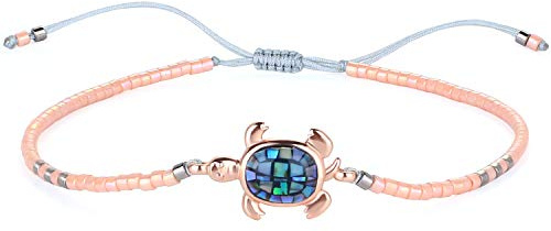 KELITCH Abalone Muschel Perlenarmband Verstellbare Schildkröte Anhänger Rocailles Wickelarmband Freundschaft Armreifen Schmuck