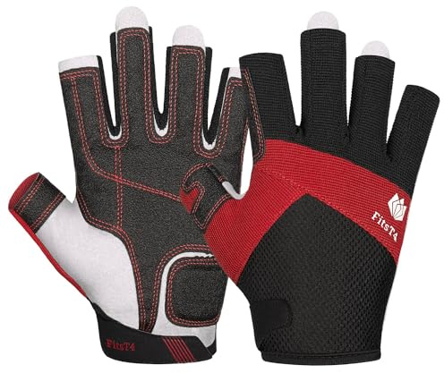 FitsT4 Sports Kajak Handschuhe 3/4-Finger gepolsterte Handfläche Mesh Rücken für Komfort Perfekt zum Segeln, Paddeln, Kanufahren, Kajakfahren, SUP Stehpaddeln,Rot,L