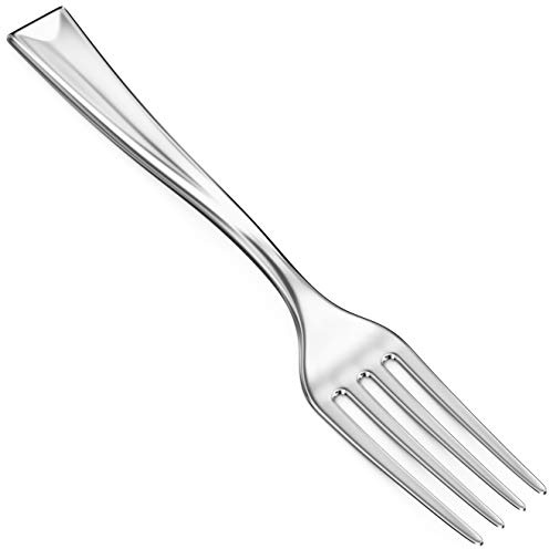 Super Elegant, BPA Free 200ct Plastic Tasting Forks. Mini Cocktail or Sampling Fork Set for Appetizers, Shrimp and Seafood. Durable, Recyclable 4 Tine Utensil with Stainless Steel Look