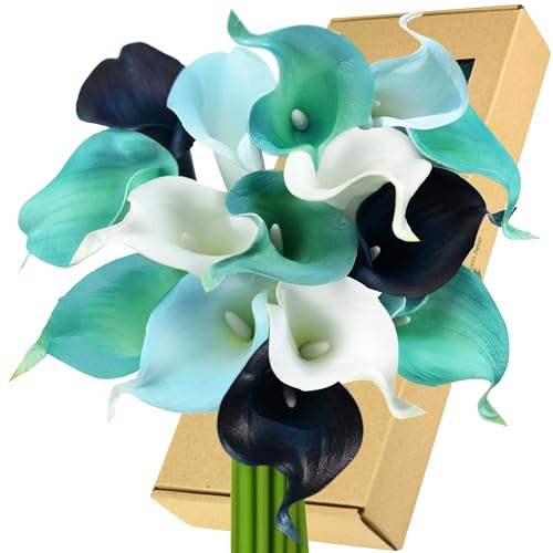 FiveSeasonStuff Real Touch Calla-Lilien Kunstblumen, Brautstrauß, Blumenarrangements, 15 Calla-Lilien (Posh Blue Mix)