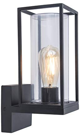 Außenwandleuchte Flair,moderne Wandlampe aus Metall/Glas in Mattschwarz,Außenlampe,1-flammig, eckige Wandleuchte mit E27-Fassung max. 60 Watt, Außenleuchte mit Lichteffekt für den Eingangsbereich…