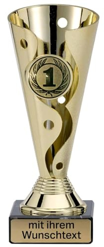 Deitert Pokal in Gold, Silber oder Bronze - Trophäe mit Wunschtext graviert und Sportemblem nach freier Auswahl - 15cm Sportpokal mit Marmorsockel für Ihre Siegerehrung A100