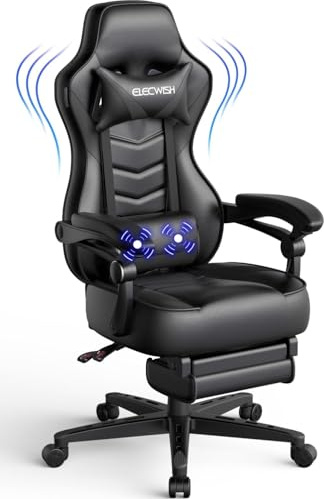 Fullwatt Racing Gaming Chair with Footrest & Lumbar Pillow, PU Chair | Swivel Height Adjustable Reclining Ergonomic Recliner, Big and Tall E-Sports Computer Desk Chair for Adults, Video Game,Black