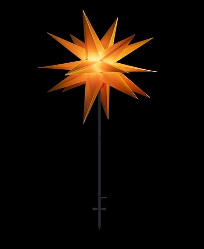 Sterntaler Dekostern | Weihnachtsstern Kunststoff | 18-Zacker mit Ständer | Gelb | 55cm | Außen | LED | Netzstecker