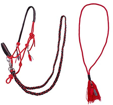 QHP Knotenhalfter Kombi Liberty Set aus Knotenhalfter mit ABN. Zügeln + Halsseil (Kaltblut, Rot)