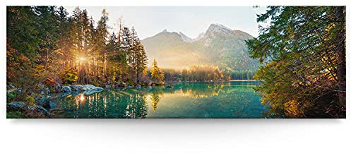BilderKing Wandbild Wasserfall Hintersee Bayern - 150cm x 50cm Leinwand auf Fertigrahmen + Aufhänger