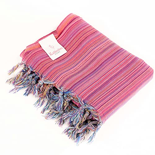 Rainbow Beach Towel | Sarong | Luxurious Turkish Towel | Turkish Cotton Picnic Blanket | Peshtemal | Wrap | Pareo | Yoga Blanket (Pink)