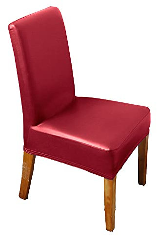 Wangle Kunstleder-Stuhlbezüge, wasserdicht, dehnbar, mit elastischem Band, Stuhlhussen für Hotel, Hochzeit, Party, Bankett, 4 Stück, rot