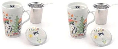 Cha Cult Maro Lot de 2 grandes tasses à thé en porcelaine avec passoire en acier inoxydable et couvercle dans un joli coffret cadeau 0,4 l = 2 tasses