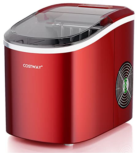 COSTWAY Máquina de Hacer Hielo de Encimera, Máquina 2,2 L para Cubitos de Hielo con Forma de Bala, Listos en 6 Minutos, 12 kg/24 Horas, Cuchara, Cesta Removible, 2 Tamaños del Hielo (rojo)