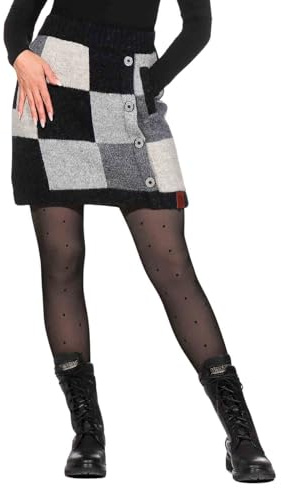 Bunter Patchwork Strickrock kurzer Rock mit klassischem Muster Wolle gefüttert Boho, Größe:S/M