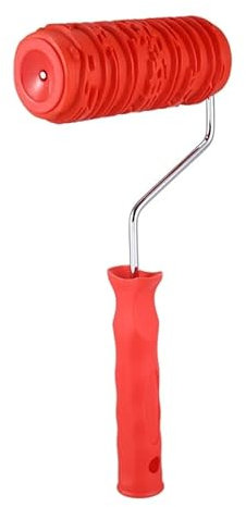 Farbroller 6-Zoll-Malerei-Walze mit Griff-Gummi-Holz-Muster-Körner-Rändel-Werkzeug for Wanddekoration rot (Color : Red)