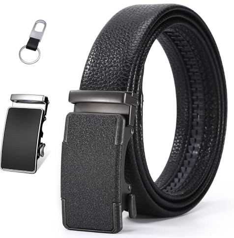 Friendumo Cintura Da Uomo Cintura a Cricchetto In Pelle Con Fibbia Automatica 125 cm (Include 1 Portachiavi + 2 Fibbie in Lega) -5#nero