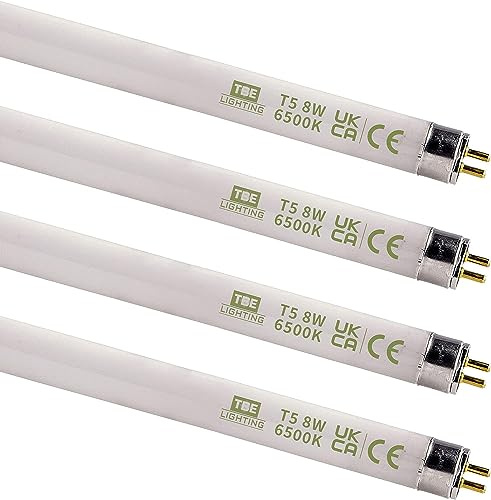 TBE Lighting Lámparas de tubo fluorescente T5 de 8 W, 288 mm, bombillas CFL, G5 de 2 pines, lámparas de alta eficiencia T5, luz de día blanca 6500 K (paquete de 4)