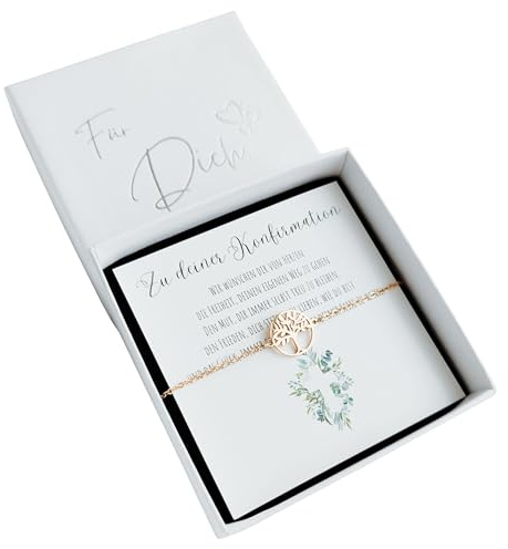 Geschenk zur Konfirmation Mädchen und Junge - Symbol Armband nach Wahl, 316L Edelstahl (Silberoptik, PVD-vergoldet, PVD-rosevergoldet) mit Konfirmationskarte und Geschenkbox