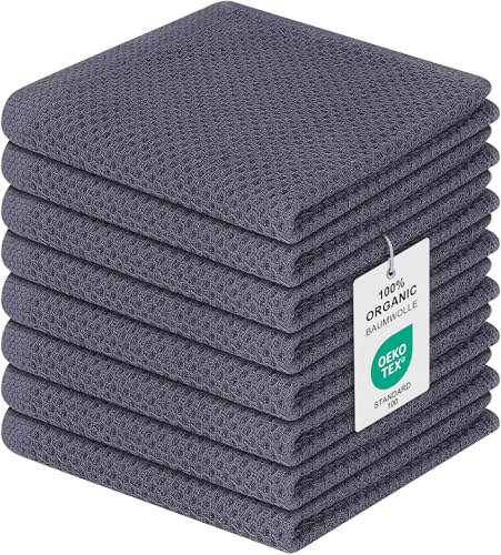 Moosfor Geschirrtücher 100% Baumwolle, 8er Set 30 x 30 cm, Weiche Geschirrhandtücher Küchenhandtücher Saugfähig Küchentücher Dicke Premium Geschirrtuch Spüllappen Putzlappen, Dunkelgrau