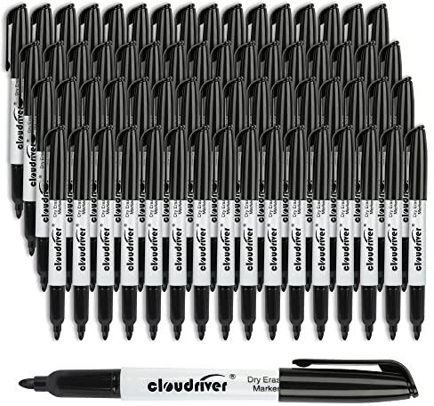 cloudriver Dry Erase Markers 128 Pack, Black Whiteboard Markers, Fine Tip, Low Odor, Bulk Dry Erase Marker For Office, home and School Supplies
