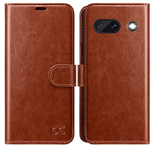 OCASE Leder Hülle für Google Pixel 7A Handyhülle Stoßfeste Braun | Standfunktion Kartenfach RFID-Sperrung Schutzhülle Handyhülle Lederhülle Klapphülle Kartenfach Flip Cover