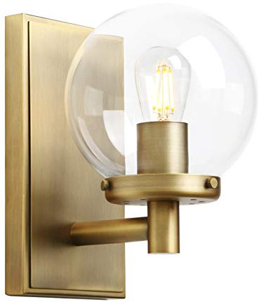 PathsOn 1-Light Vintage Wall Sconce, 5.9 Globe Glass Shade Wall Light Fitting for Bathroom Vanity Mirror Kitchen Living Room