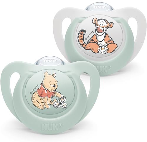 NUK Star Babyschnuller | 6-18 Monate | Beruhigt 99 % der Babys | BPA-freie Silikonschnuller | Winnie the Pooh | Mit Etui | 2 Stück