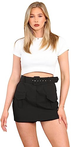 Crazy Girls Womens Italian Cargo Belted Skort, Black, Large