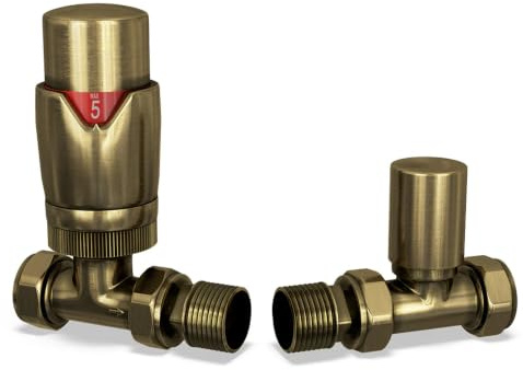 UK Radiators Thermostatic Radiator Valve Set 1/2 x 15mm - Solid Brass TRV | Brass Finish - Solid Brass 1/2 x 15mm Straight - Lockshield Included, Easy Installation