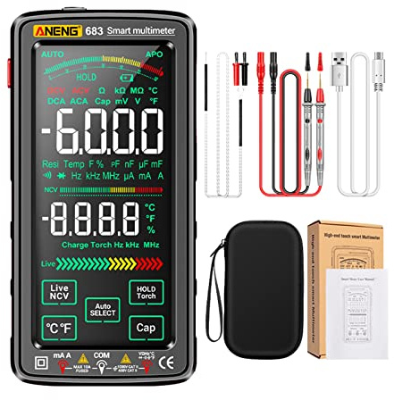 6000 Counts Grand Écran Tactile Multimètre Numérique Intelligent Anti-Burn Rechargeable Compteur Universel VA Reverse Display NCV Testeur avec Lampe de Poche pour Tension Courant Résistance