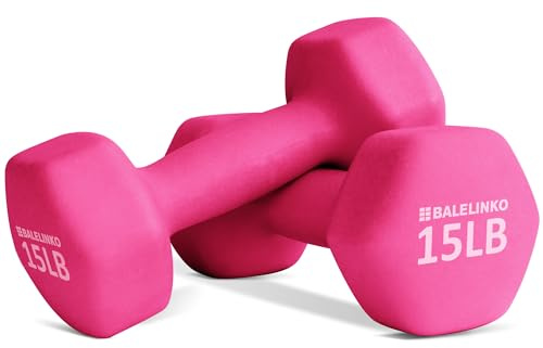 Balelinko Home Gym Equipment Workouts Strength Training Weight Loss Pilates Weights Yoga Sets Weights for Women, Men, Seniors and Youth, 15LB Pink, Pair