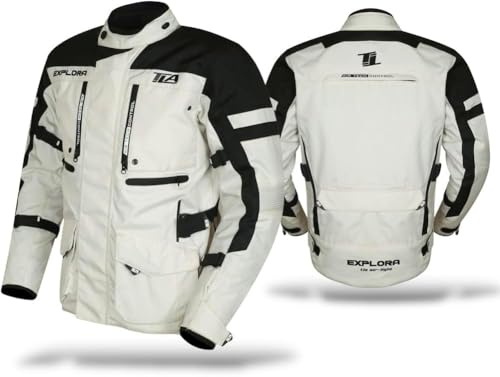 TLA EXPLORA LIGHT Veste moto avec protections homologuées CE classe A, doublure imperméable amovible, tailles jusqu'à 7XL homme, femme. Veste moto Enduro, Tourisme, Aventure, demi-saison (Gris, XXL)