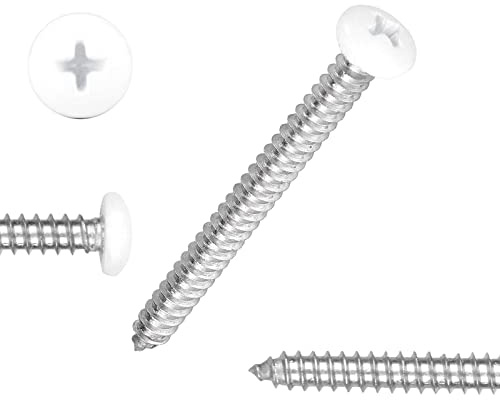 White Head 50 PCS #10x2-1/2(2.5 inch) Stainless Steel Phillips Pan Head Wood Screws,White Coated Screws Covers Head Wood Screws,Stainless Steel 18-8 A2(304) Screw,Home Screw Kit by QISHENG