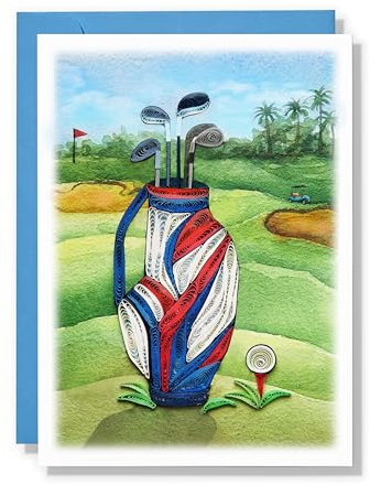 QUILLCRAFT Father's Day Card, Birthday, Dad Quilling Card for All Occasions, Golf, Fishing, Hero, Toolbox, Artful Card for Him, Husband, Daddy, Grandpa, Grandfather (Golf)