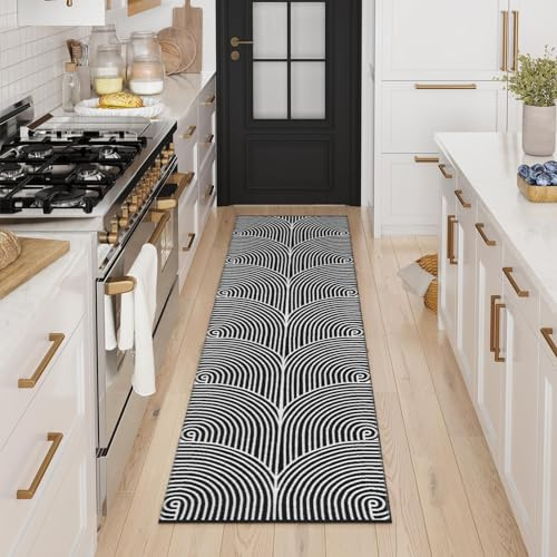 Tiffasea Washable Runner Rug 2'x7' Long Hallway Runner Rug Reversible Black Kitchen Runner Cotton Hand-Woven Modern Area Rug Carpet Runners for Bathroom Bedroom Entryway Laundry Room