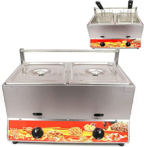 Friteuse à gaz professionnelle commerciale de grande capacité de 22 L, puissance de feu réglable, avec paniers et couvercle, acier inoxydable 304 de qualité alimentaire, pour la maison et le commerce,