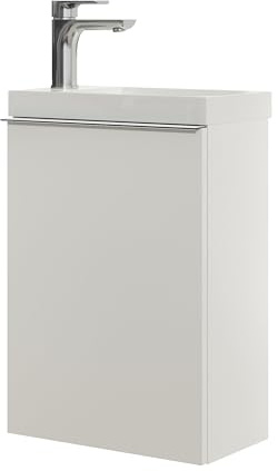Bernstein Waschbecken mit Unterschrank Kleines Badmöbel-Set Lavoa 40 cm in Weiß matt, Griffe in Chrom, Waschtisch mit Schrank - 5 Jahre Garantie - Gästebad Gäste-WC mit Tür