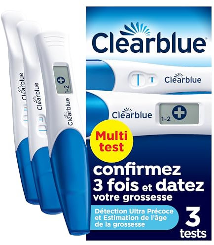 Clearblue Multi Test de grossesse Testez et confirmez, Des résultats 6 jours plus tôt (tests visuels précoces), Vous indique le nombre de semaines (test digital), Kit de 3 tests (1 digital, 2 visuels)