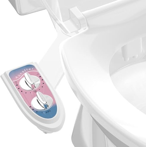 Aünsffer Toiletten-Bidet-Aufsatz für Toilette, kein elektrisches frisches kaltes Wasser mit Doppeldüsensprüher, 3 Waschmodi (feminin/Bidet-Wäsche + selbstreinigend), passend für Standard-WC-Becken,