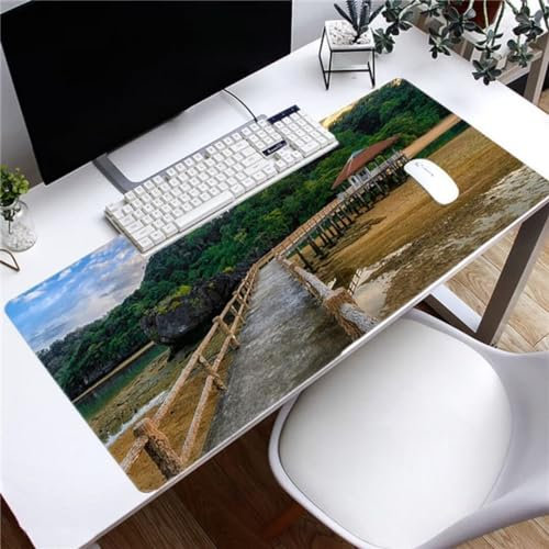Large Mouse Mat Gaming Mouse Pad 47.2x23.6x0.1 inch Desk Pad Extended Mousepad Soft Smooth Surface and Anti-Slip Rubber Base Waterproof Soft Cloth XXL Mouse Mat Forest Pavilion Scenery