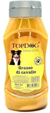 Grasso di Cavallo per cani TOPDOG® 500ml | Integratore Naturale per la Cura delle Articolazioni e del Pelo | Fonte di Omega 3 e Vitamine per Cani, Ipoallergenico.