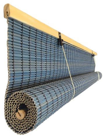 YUJIANHUAA Tenda A Rullo in bambù Naturale,Tapparella Avvolgibile bambù Traspirante/Privacy,Tende a Rullo Oscuranti 95%,per Porte e Finestre,Larghezza×Altezza (Blue,50cm x 140cm)