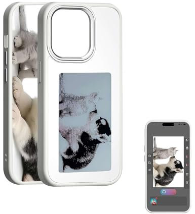 Ink Screen Protective Smart Phone Case for Iphone 15 PRO,DIY E-Ink Phone Case NFC Transmission,Customize Phone Case Instantly Display Photos On The Ink Screen Back Cover Phone Case (White)