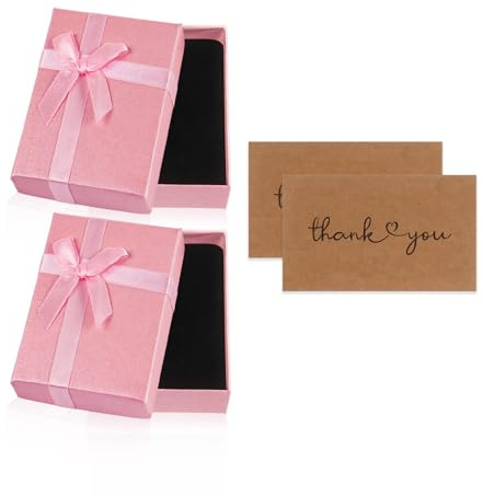 Nwvuop 2 Stück Schmuck Geschenkbox Schmuckschachtel mit Karten, 9× 7× 3 cm kleine Geschenkbox für Schmuck Halskette Armband Box für Geburtstag Hochzeitstag(Rosa)