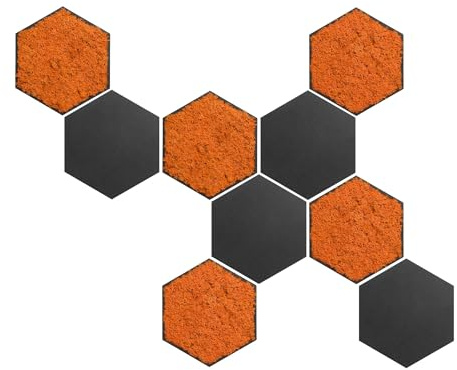 ebenkunst Moosbild Hexagon 9er Set – Wanddeko aus schwarzem MDF | Schwarz durchgefärbtes MDF, 9-teilig, ca. 90 x 75 cm, konserviertes Moos, 6 Farben, Made in Germany