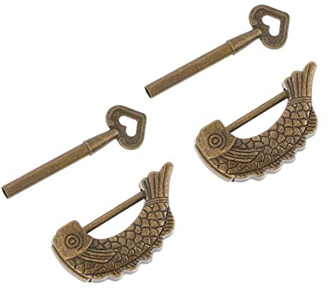 ANDRESLAD 2stücke Mini Vintage Vorhängeschloss Aus Zinklegierung Retro Fischform Schloss Für Kleine Boxen Kosmetikboxen Und Schmuckschatullen Mit Schlüssel Handlich Und Robust