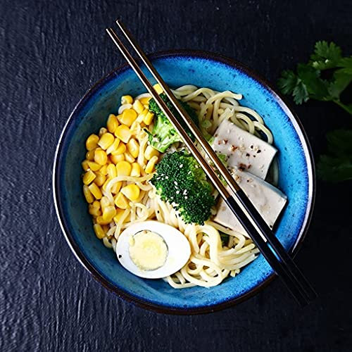 KWMAEEUID Cuencos de Pasta Estilo japonés, Cuchara de Sopa de cerámica Azul, Cuenco Retro de Ramen, Cuchara de Sopa, Cuchara de arroz, Cuchara Creativa... Ensaladeras (Color: ensaladera) (tazón Azul)