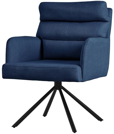 ML-Design Esszimmerstuhl drehbar Dunkelblau, Wohnzimmerstuhl mit Armlehnen & Rückenlehne, Drehstuhl Auto-Position, Polsterstuhl Polyesterbezug & abnehmbares Rückenkissen, Küchenstuhl mit Stahlgestell