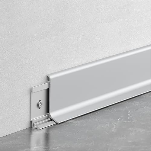 Raouoae Aluminium-Sockelleisten Abschlussleiste 6063-T5 Aluminiumlegierung Verdicktes Material Länge 125 Cm * 4 Stück Ideal Für Außenbereiche Und Wintergärten(Silber,Höhe: 6cm)